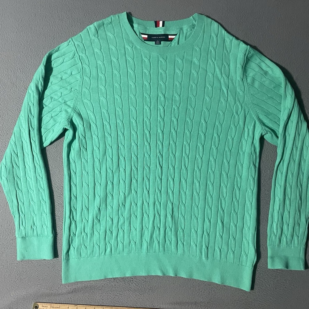 Tommy Hilfiger Cable Knit Sweater Men's Size XL Green Preppy Casual‎